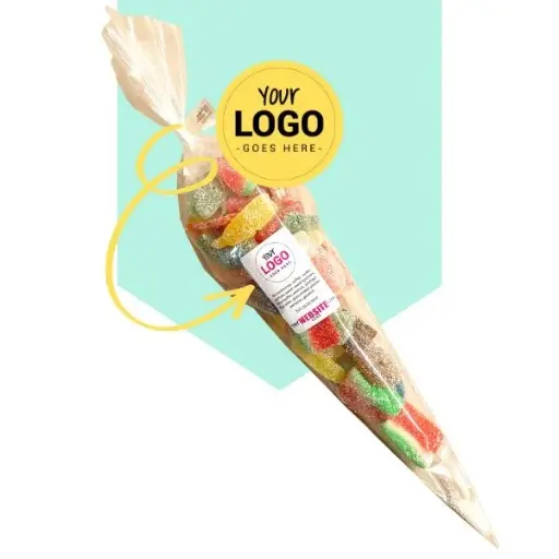 Bedrukte snoepzakjes met zuur - gesuikerde mix met logo 